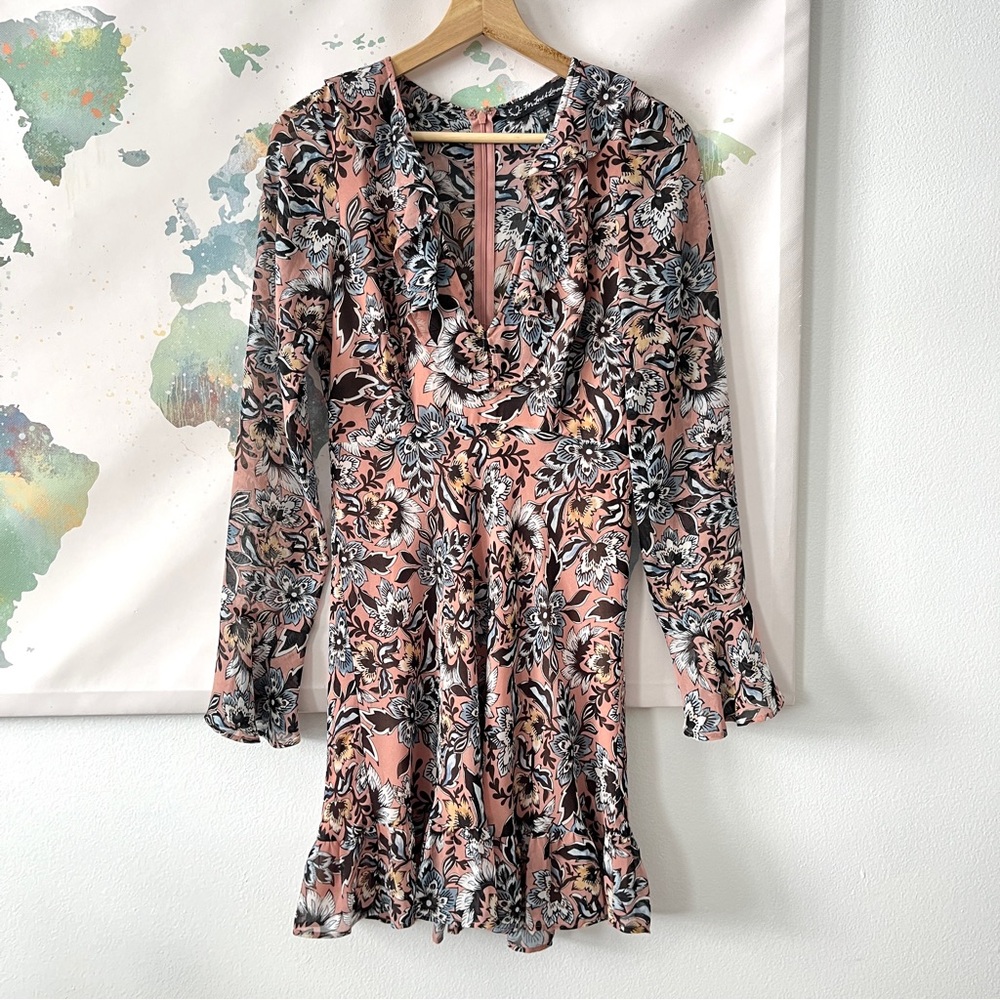 For Love And Lemons Gracie Dress Size Small Floral Bell Sleeve Mini Pink Blue